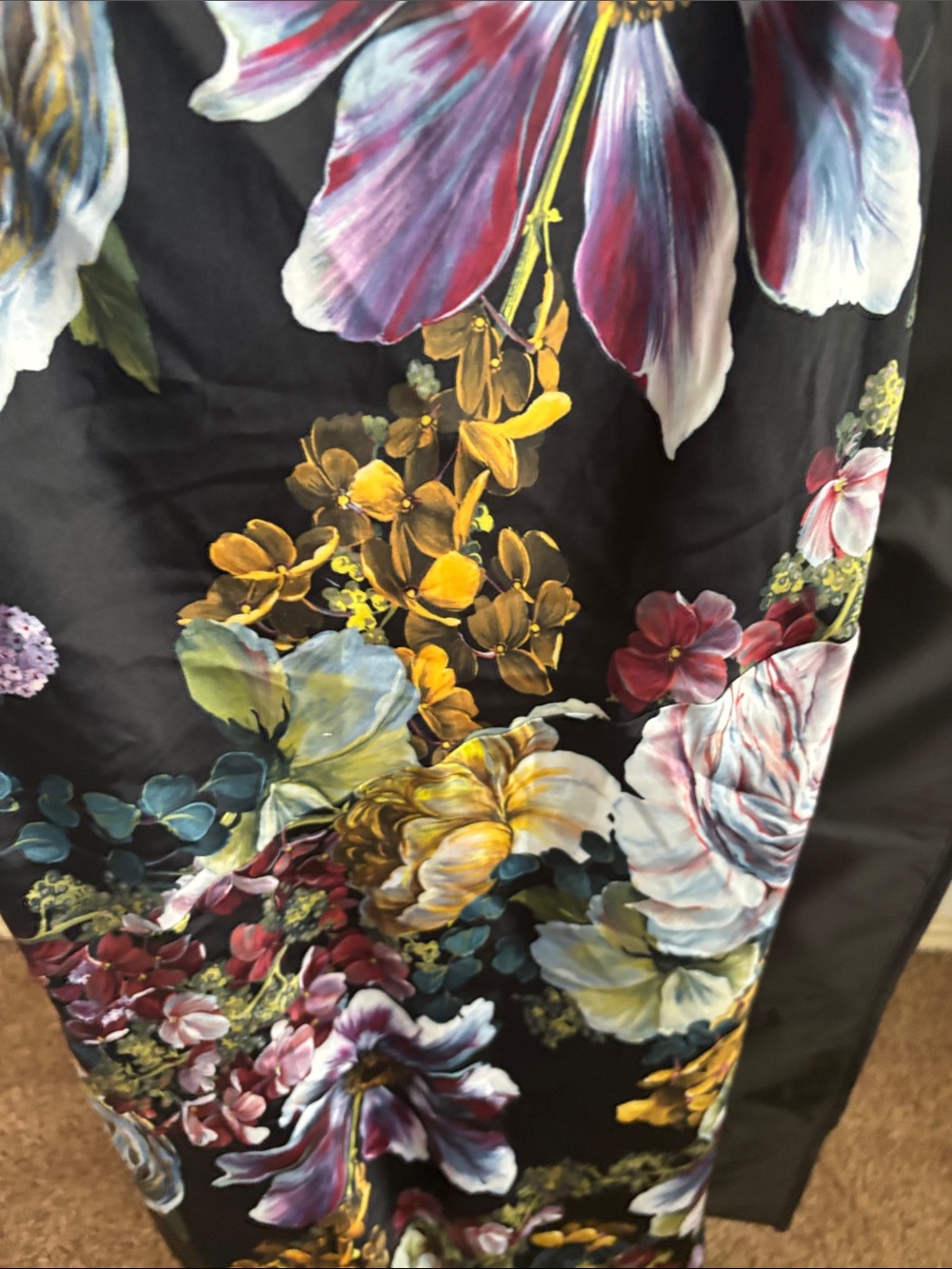 Express Black Satin Maxi Slip Dress with Multicolor Floral Print - Picture 2 of 3